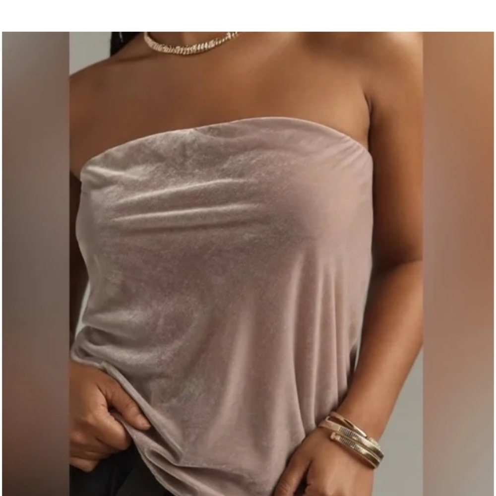 Anthropologie Mauve Velvet Strapless Crop Top